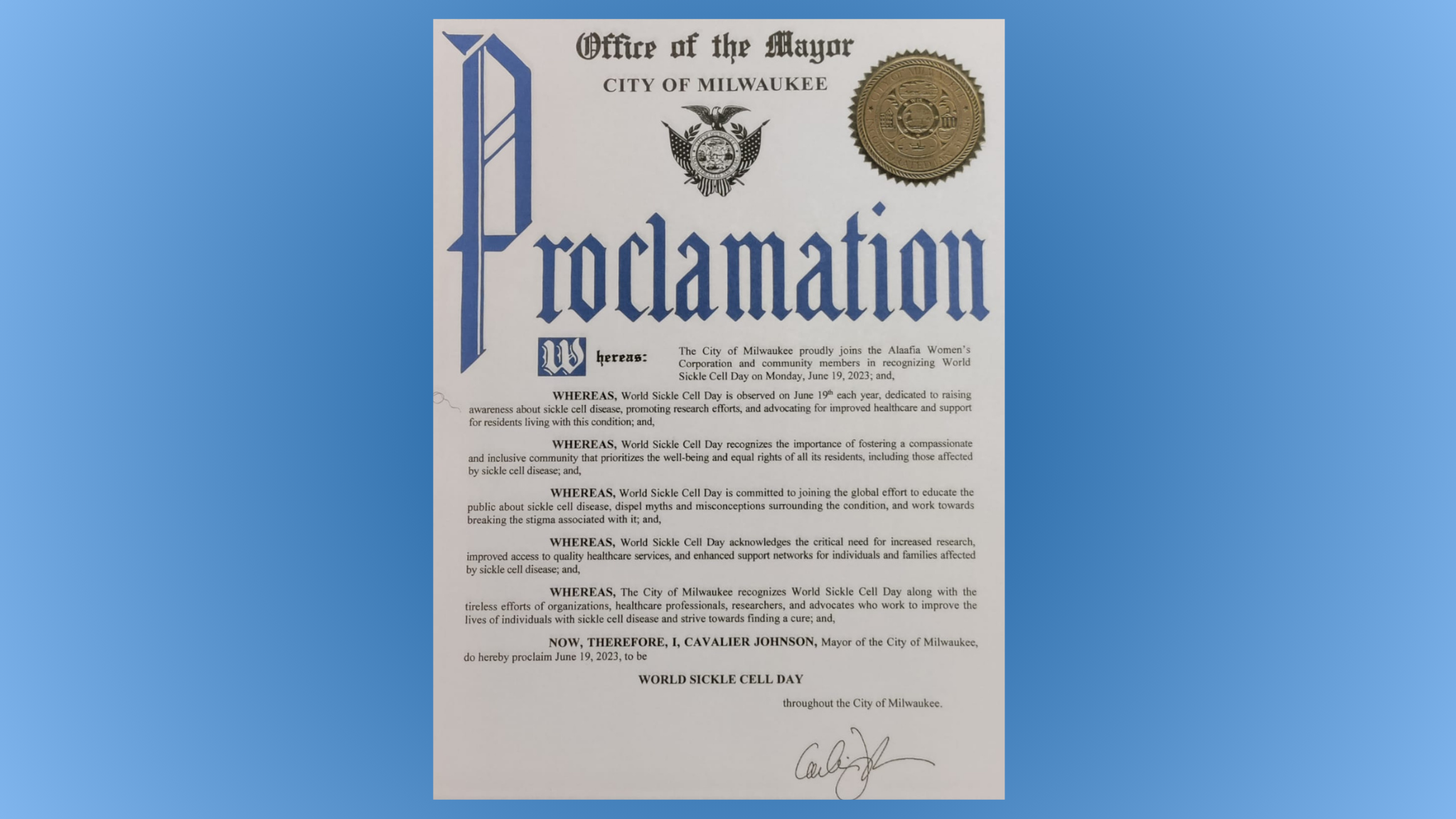 World Sickle Cell Day Proclamation